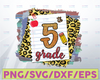 Back to school, Fifth grade leopard clipart, Glitter  PNG file for sublimation, first day of school, printable, 5th grade printable