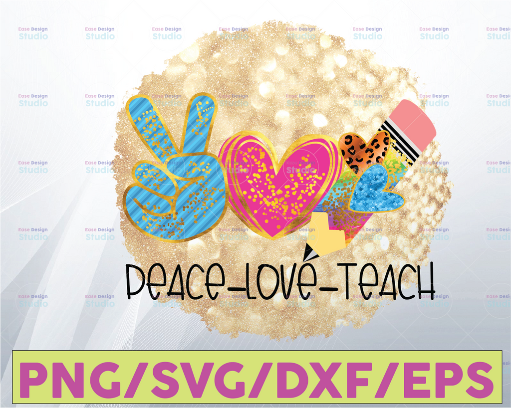 Peace Love Teach PNG, Back To School png, Teacher png, Leopard, Cheetah, Pencil Digital Download, Sublimation Design