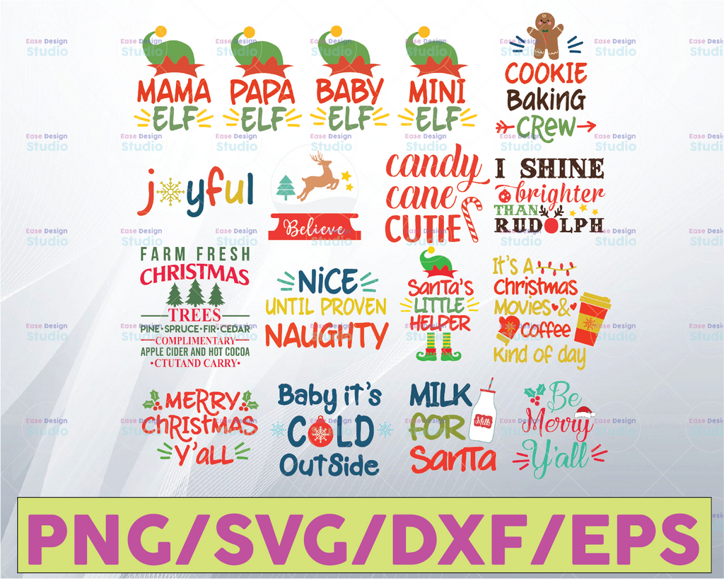 Christmas svg bundle, Kids christmas svg files, Christmas sayings svg, Quote, Santa, Reindeer, Elf, Believe, Family, Rudolph, SVG, PNG, DXF