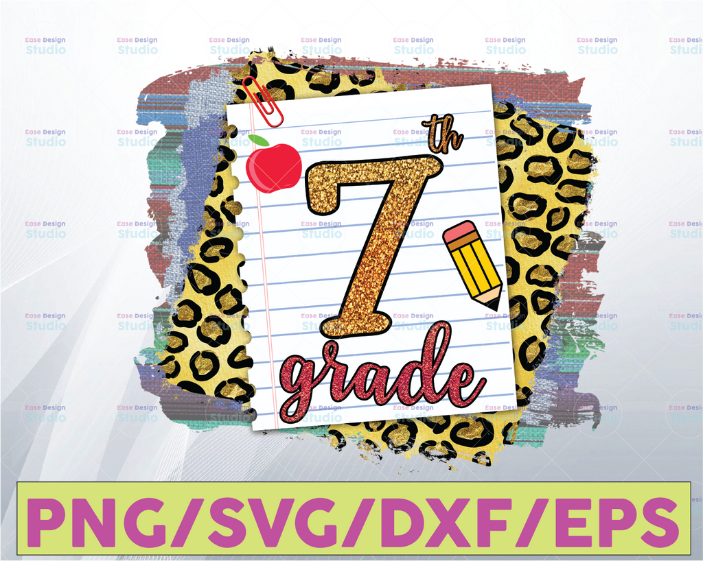 7th Grade Png, Seventh Grade, back to school, Teacher Sublimation Download, teacher png, leopard, cheetah, tie dye