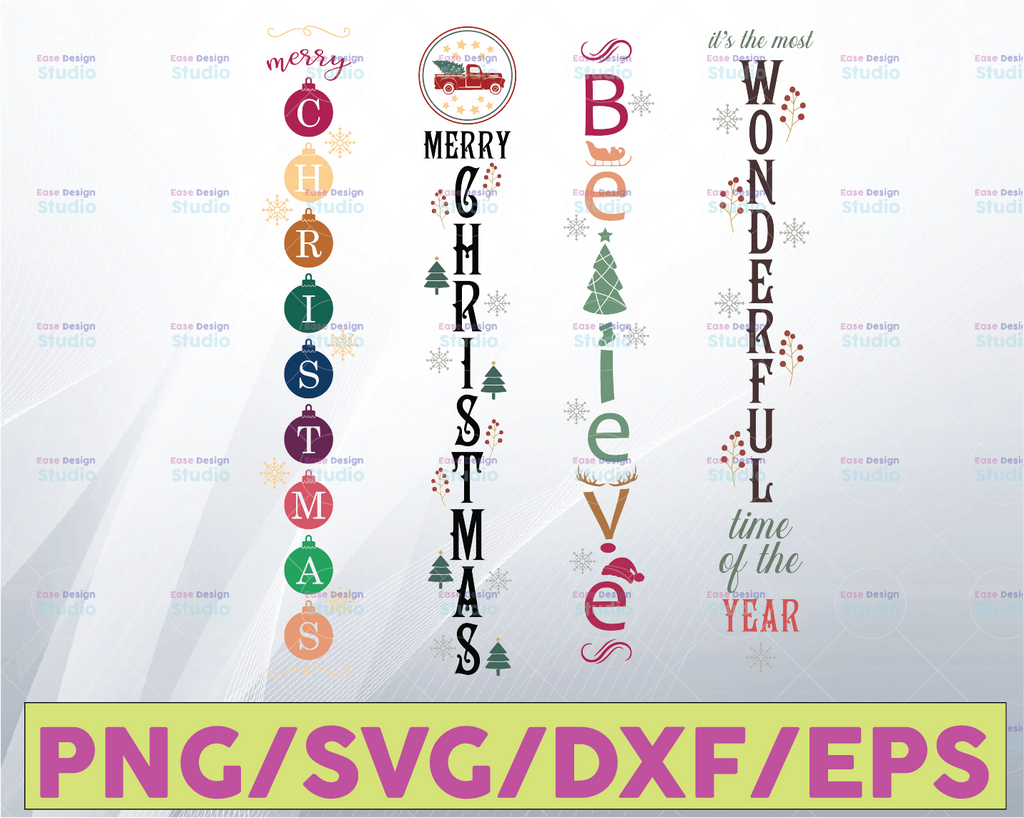 Christmas Vertical SVG Sign Bundle svg cut files and png, 4 Christmas vertical svg designs for cutting machines or print Instant Download