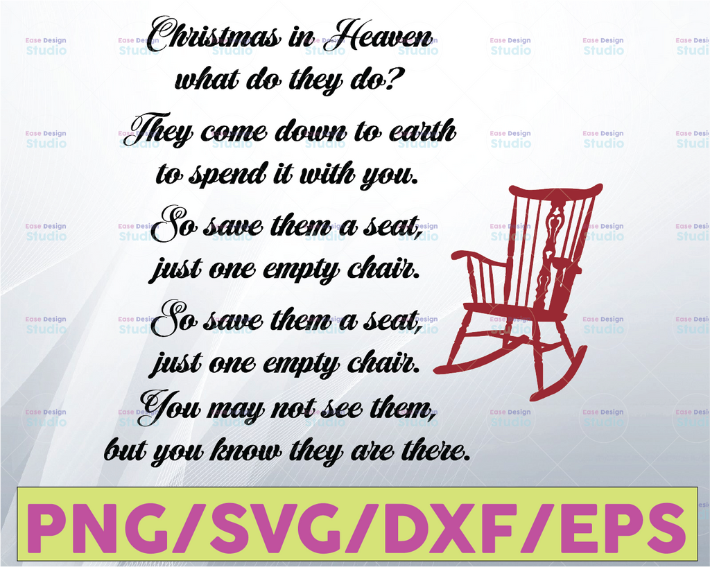 Christmas In Heaven Chair - Red Chair - SVG digital cut file for htv-vinyl-decal-diy-plotter-vinyl cutter- SVG - DXF & Jpeg formats.