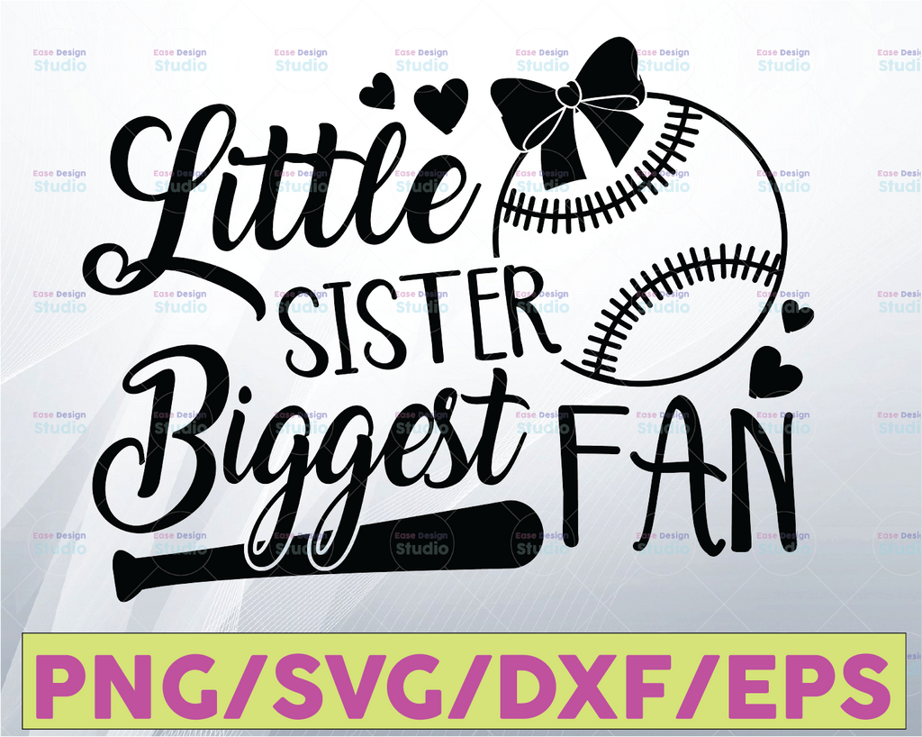 Baseball Sister Svg, Little Sister Biggest Fan Svg, Baseball Svg, Baby Girl Baseball Shirt Svg Cut Files for Cricut & Silhouette, Png