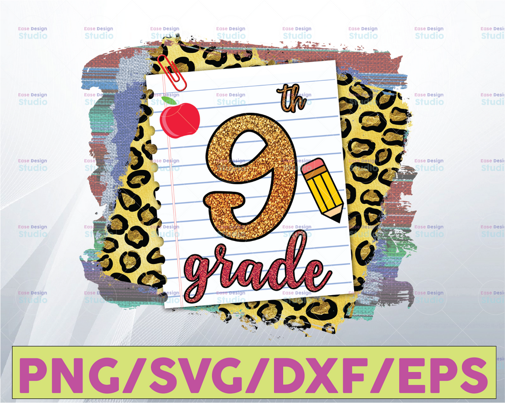 Ninth Grade PNG, Back to School, High School, Digital Download, Leopard png, Teacher Team Squad Group, Serape 9th