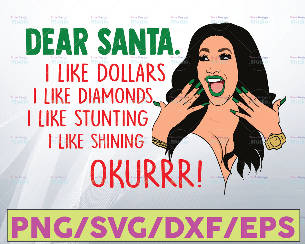Cardi B, Bad Bunny & J Balvin - I Like It, I like diamonds inspired clip art Santa Hat Christmas Hip Hop svg dxf eps svg