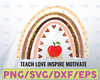 Teach Love Inspire Apple Rainbow PNG , Motivate designs, Teacher Leopard Watercolor Doodle Printable