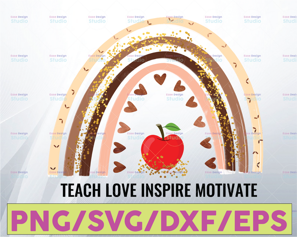 Teach Love Inspire Apple Rainbow PNG , Motivate designs, Teacher Leopard Watercolor Doodle Printable