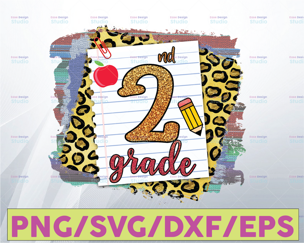 2nd Grade png, Second Grade png, Back To School png, First Day Of School, Leopard Apple png, Pencil png, Sublimation