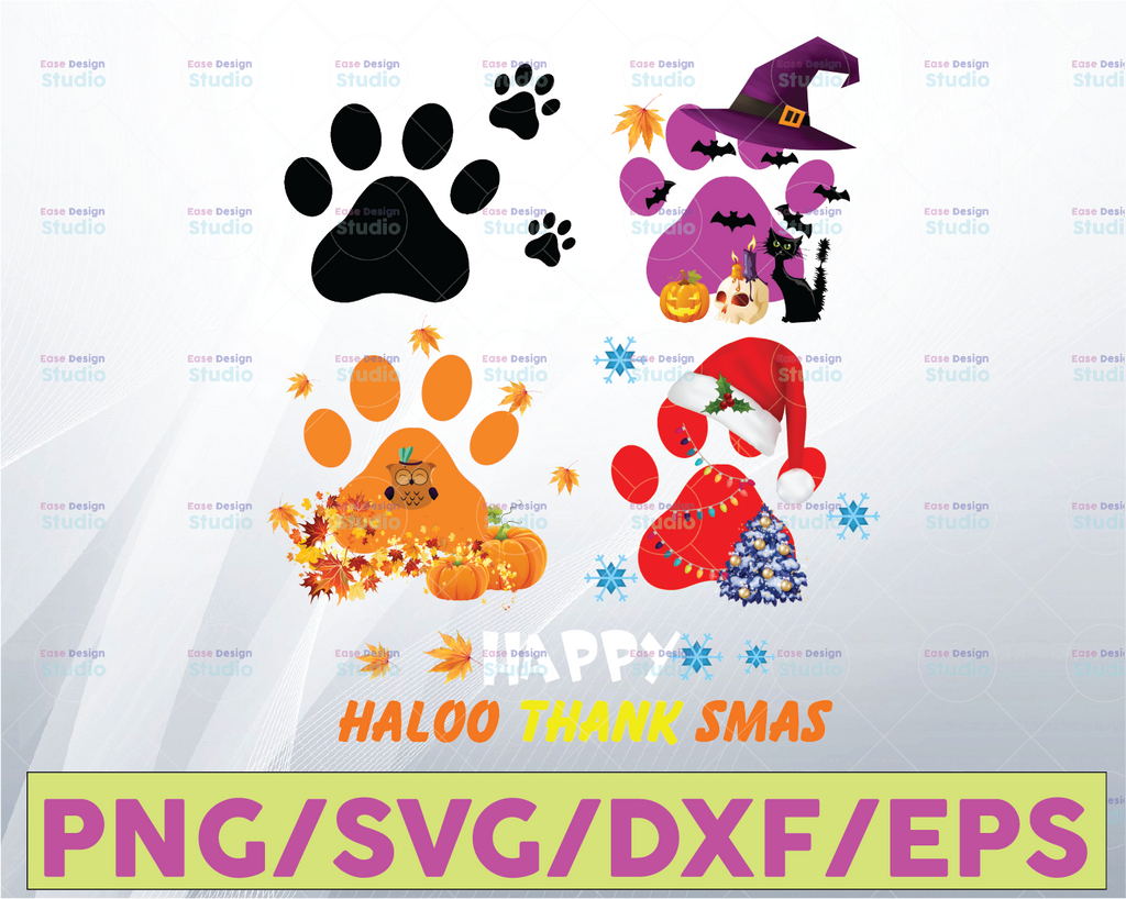 Dog Paw Happy Hallothanksmas Png, Dog Png, Dog Lover Png, Dog Paw Png - INSTANT DOWNLOAD - Png Printable - Digital Print Design