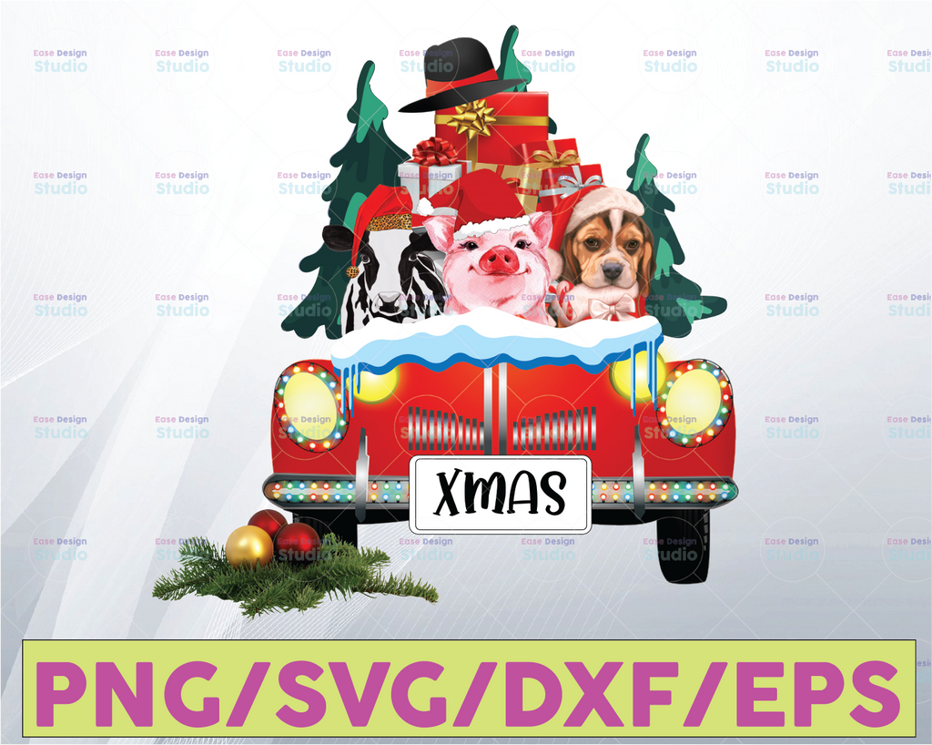 Christmas Farm Animals Truck png, Christmas Animals, Digital Download, Png, Merry Christmas, Christmas Png,Sublimation Designs Downloads