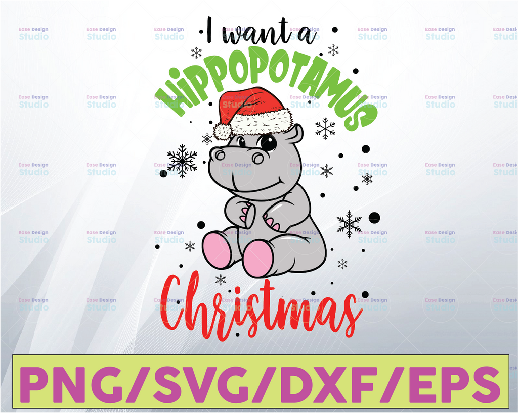 I want a Hippopotamus Christmas SVG, Hippo SVG, Hippo Merry Christmas SVG, Cricut, Cutting File, Clipart