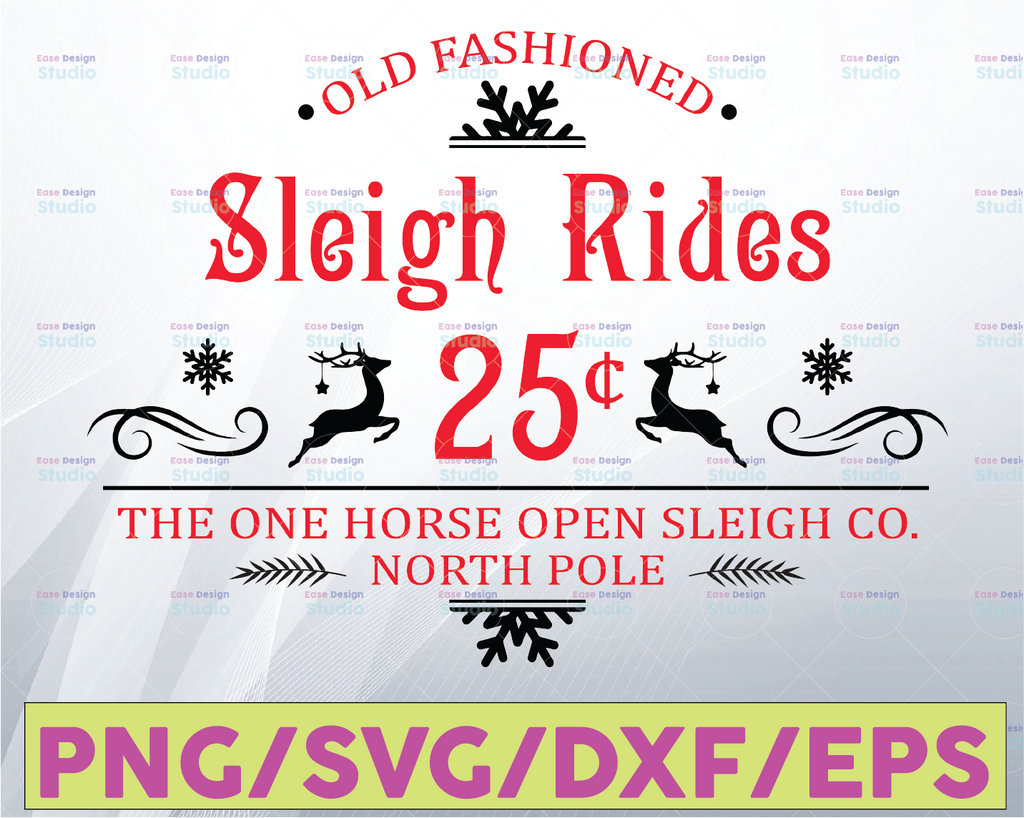 Old fashioned Sleigh Rides horizontal Christmas SVG Files for Cutting Machines Silhouette Cameo and Cricut, Commercial Use Digital Design