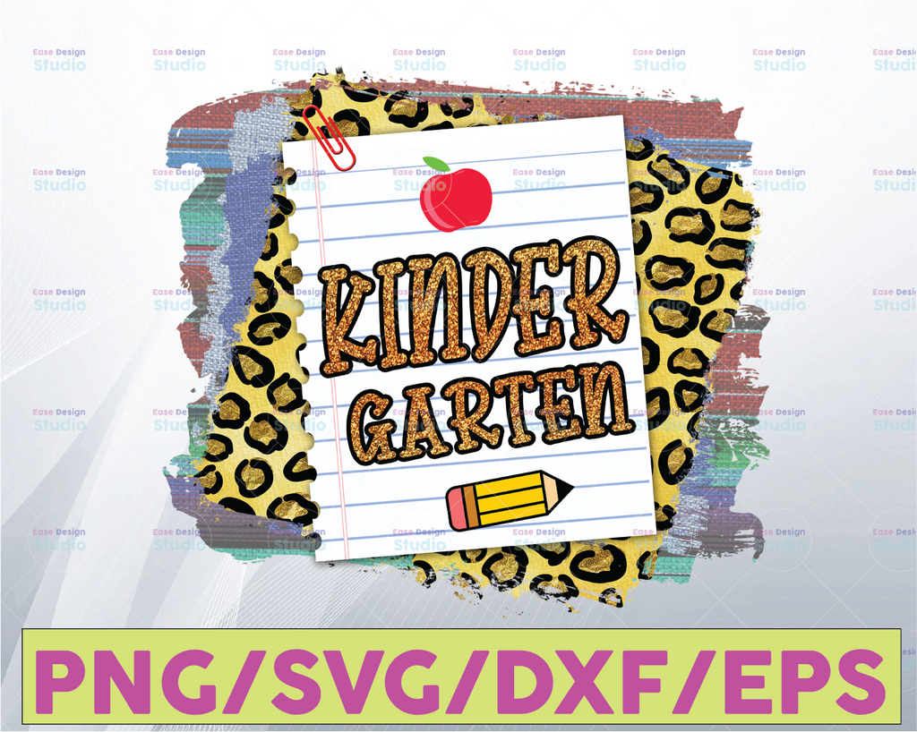 Back to school PNG, Kindergarten leopard  clipart, PNG file for sublimation, first day of school, kindergarten printable