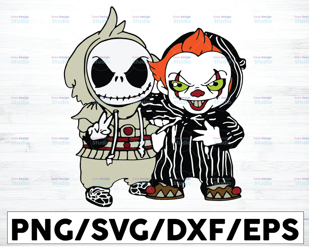 Cute Jack Skellington And Pennywise Svg, Horror Movie Character Svg, Scary Movies, Halloween Characters Vinyl File, Halloween Svg Digital Cut File