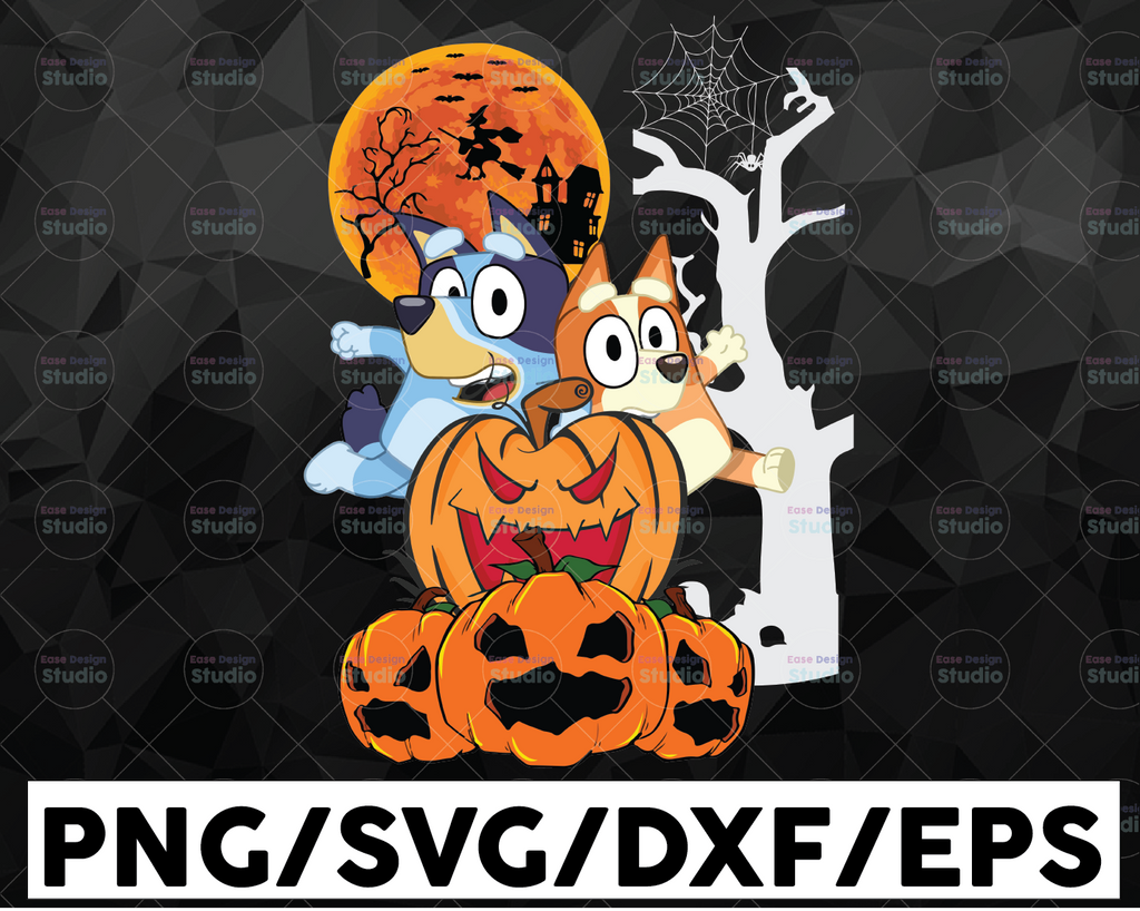 Halloween Bluey And Pumpkin SVG, Funny Halloween Svg, Boo Svg, Trick Or Treat Svg, Digital Cut Files, Sublimation design download