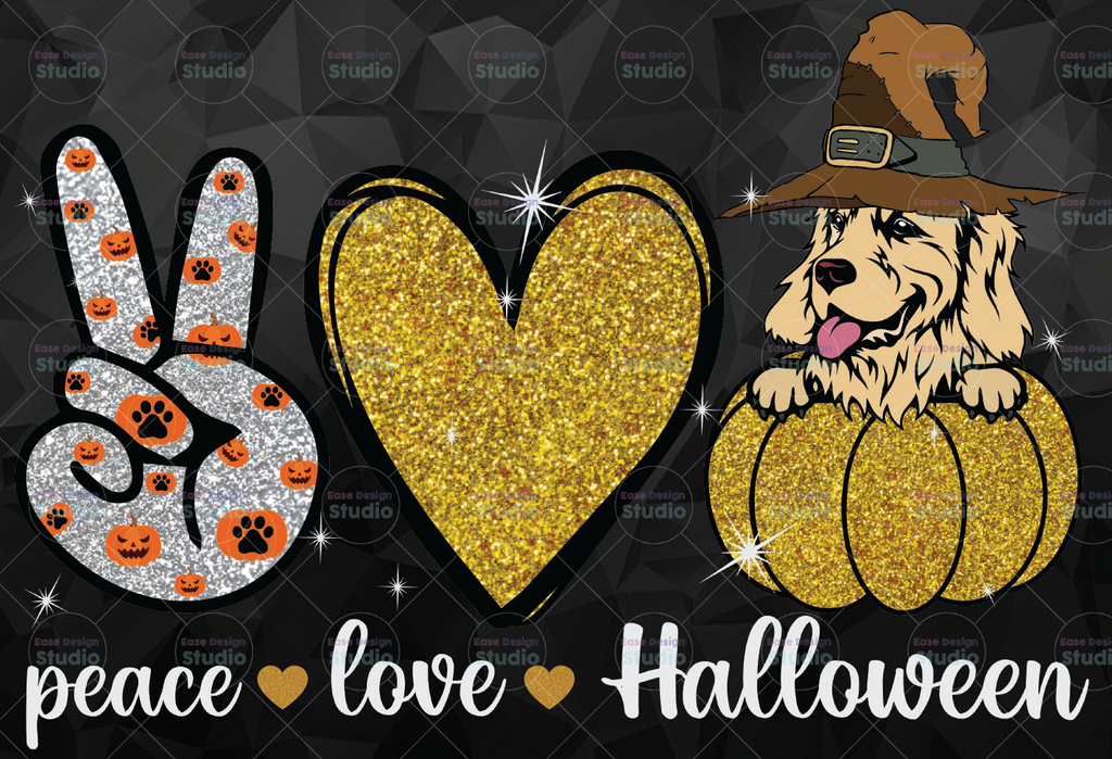 Peace Love Halloween Sublimation PNG Design, Cute Halloween Dog, Halloween PNG, Pumpkin Png, Pumpkin Halloween png, Peace Love Halloween png