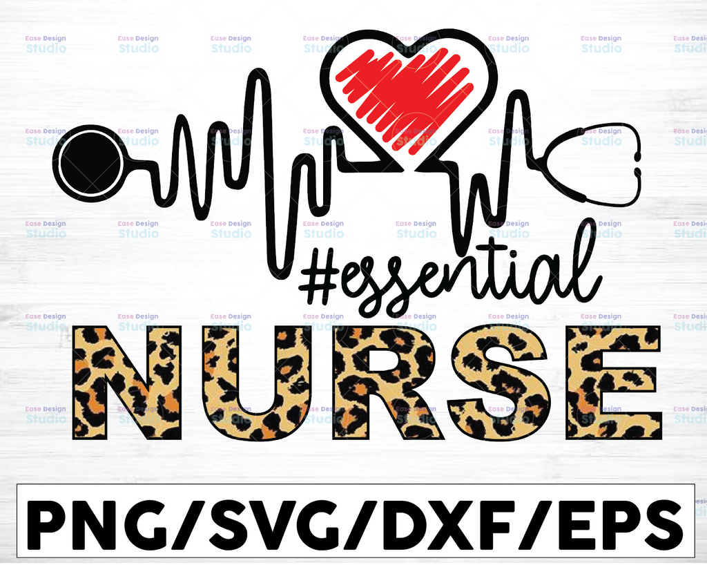 Nurse Essential Leopard Svg Png, Nurse Png, Essential Leopard svg, Heartbeat svg Cricut Printable Digital Print Design