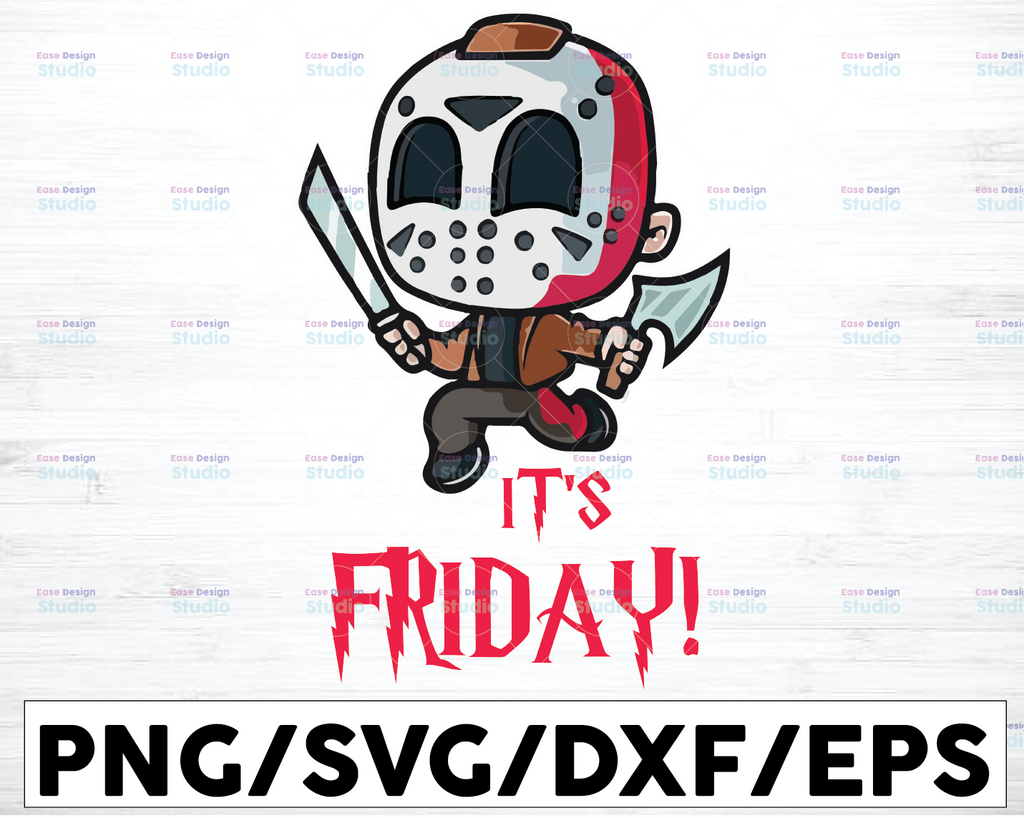 It's Friday SVG , Cute Jason Voorhees SVG ,Horror Movies, Halloween SVG, Clipart, Cutting File, Cricut