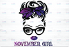 November Girl png, Messy Bun Birthday Png, Face Eys png, Winked Eye png, Birthday Month png, Digital download
