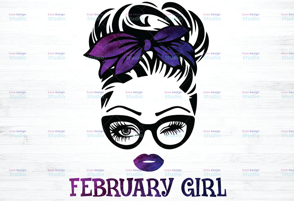 February Girl png, Messy Bun Birthday Png, Face Eys png, Winked Eye png, Birthday Month png,Digital download