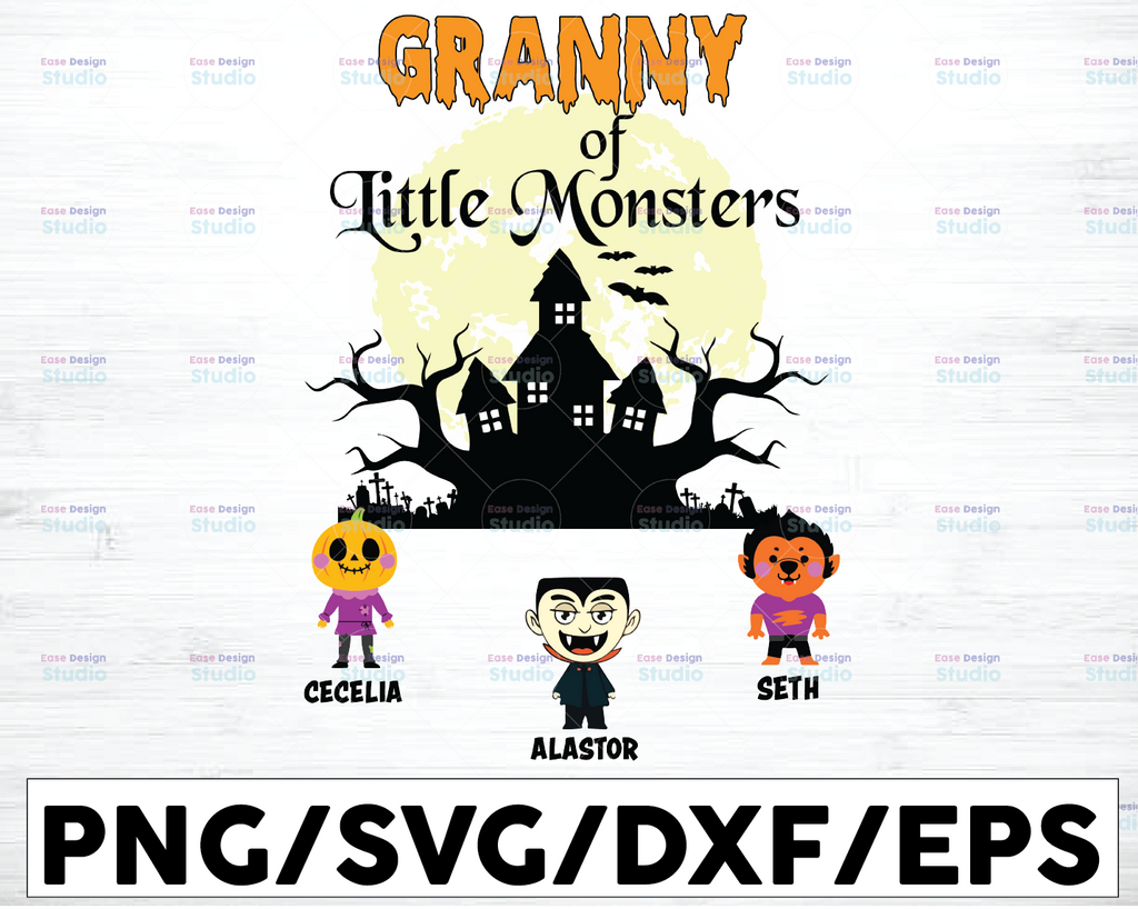 Personalized Name Granny's Little Monsters Svg, Halloween svg, Little Monster svg, Grandma Svg, Mother's Day Svg, Cricut, Cut File, Vector, PNG, EPS