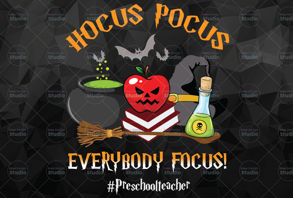 Hocus Pocus Everybody Focus Png, #Preschoolteacher, Hand lettered Png, back to school Png, school quote , Png file for sublimation