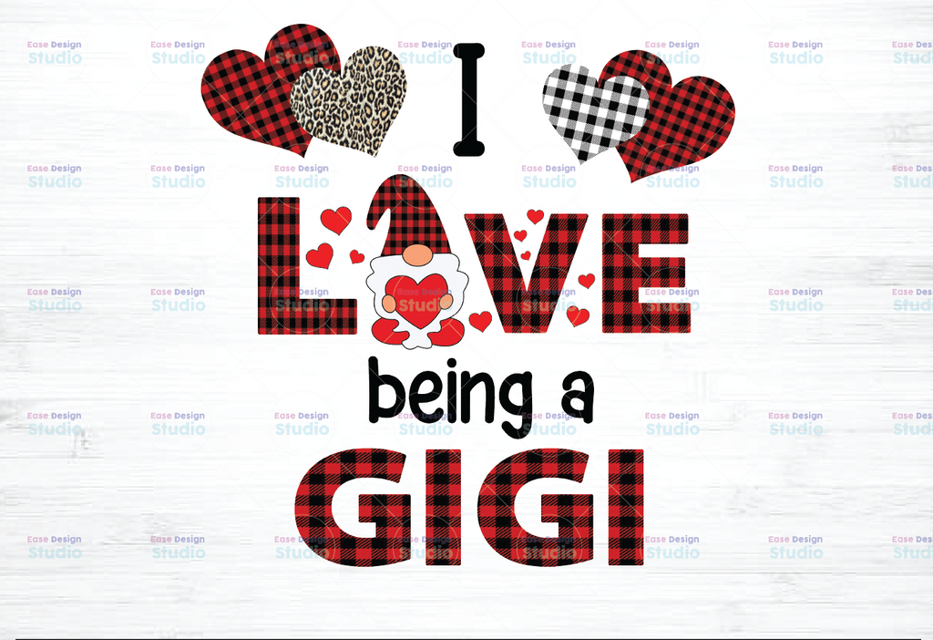 I Love Being A Gigi Gnome Heart Buffalo Plaid Png, Gnome Png, Gnome Gigi Png - INSTANT DOWNLOAD - Png Printable - Digital Print Design