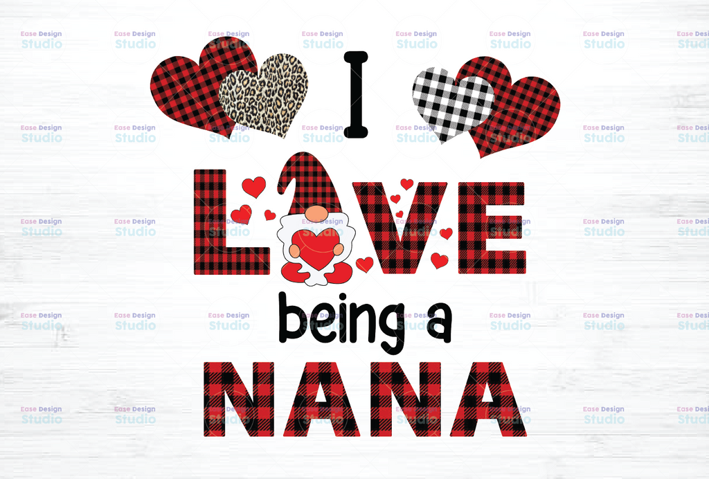 I Love Being A Nana Gnome Heart Buffalo Plaid Png, Gnome Png, Gnome Nana Png - INSTANT DOWNLOAD - Png Printable - Digital Print Design