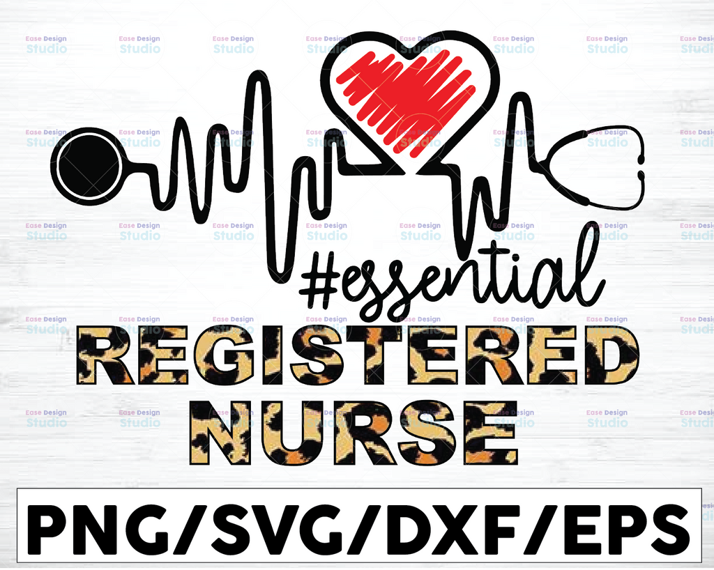 Registered Nurse Essential Leopard Svg Png , Essential Leopard svg, Heartbeat svg Cricut Printable Digital Print Design