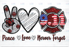 Peace Love Never Forget 9.11 PNG Glitter, 911 Never Forget Png,  Firefighter Fireman Patriot Day png, American Patriot day, September 11th, Png