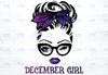 December Girl png, Messy Bun Birthday Png, Face Eys png, Winked Eye png, Birthday Month png, Digital download