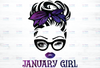 January Girl png, Messy Bun Birthday Png, Face Eys png, Winked Eye png, Birthday Month png, Digital download
