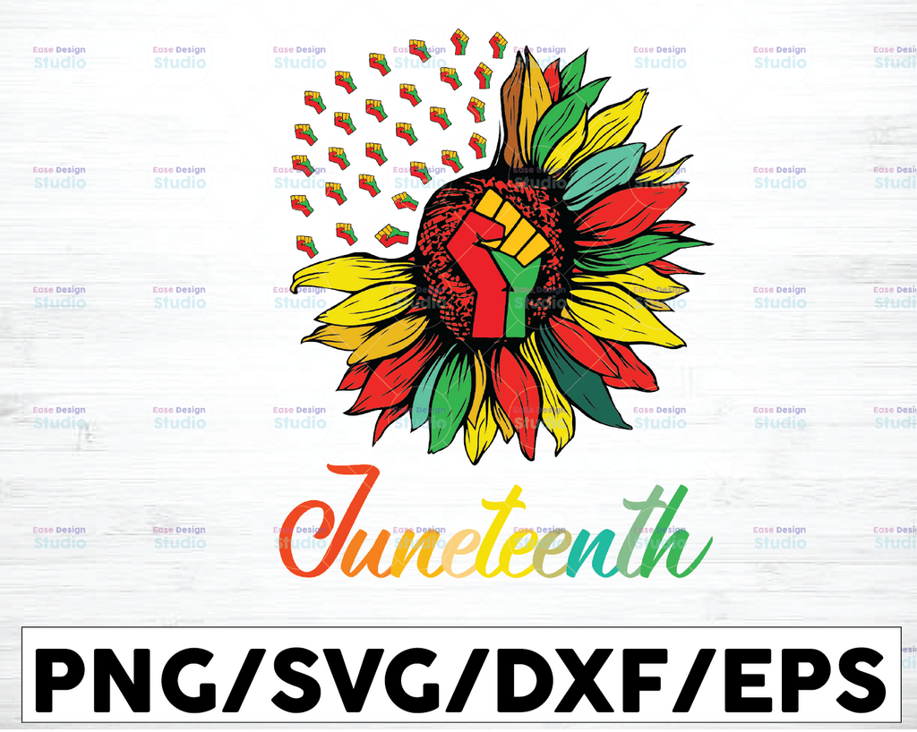 Juneteenth Sunflower Fists PNG, African American History, Freedom Day, Black Lives Matter, Black Pride Month, Free 1865