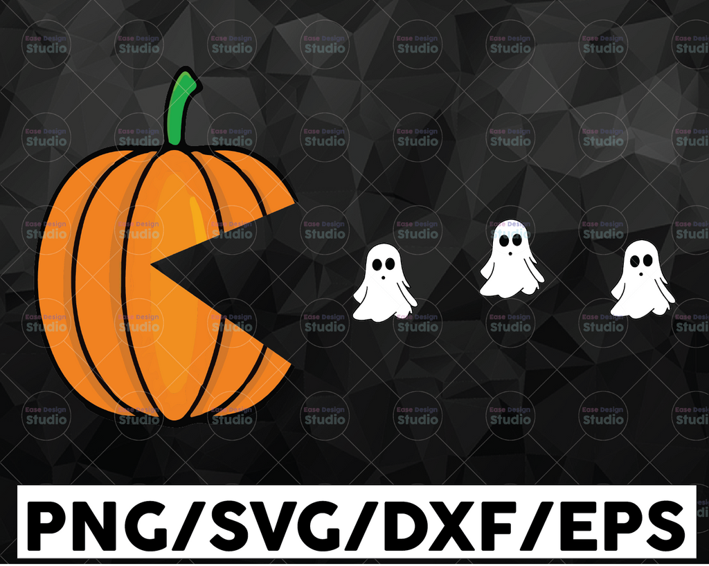 Cute Pumpkin Eating Ghosts Svg, Halloween Pacman Svg, Funny Halloween Svg, Boo Svg, Gamer Svg, Trick Or Treat Svg, Digital Cut Files