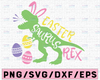 Easter Dinosaur Svg, T-Rex Bunny Svg, Happy Easter Cut Files, Funny Dino Quote Svg Dxf Eps Png, Baby, Kids Shirt Design, Silhouette, Cricut