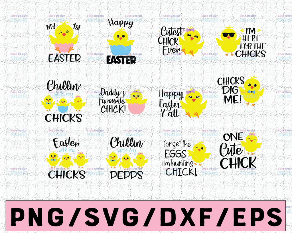 Easter Chick Bundle Svg, Easter Svg Bundle, Girl Easter Shirt Svg Cute Chick, Svg File for Cricut & Silhouette, Png