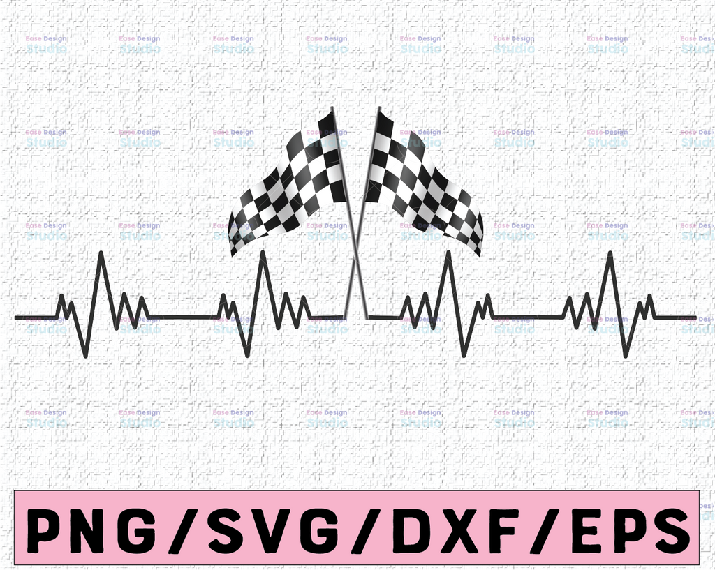 Racing flag heart beat, Ekg, Love race, svg,png, dxf, eps, cut file, Love svg, Cut File for Silhouette and Cricut, Cycling SVG