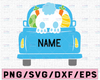 Personalized Name Easter Truck SVG, Truck with Easter Bunny and Easter Eggs Bunny on Truck Vintage Happy Easter Truck Clipart SVG DXF Cut Files for Cricut