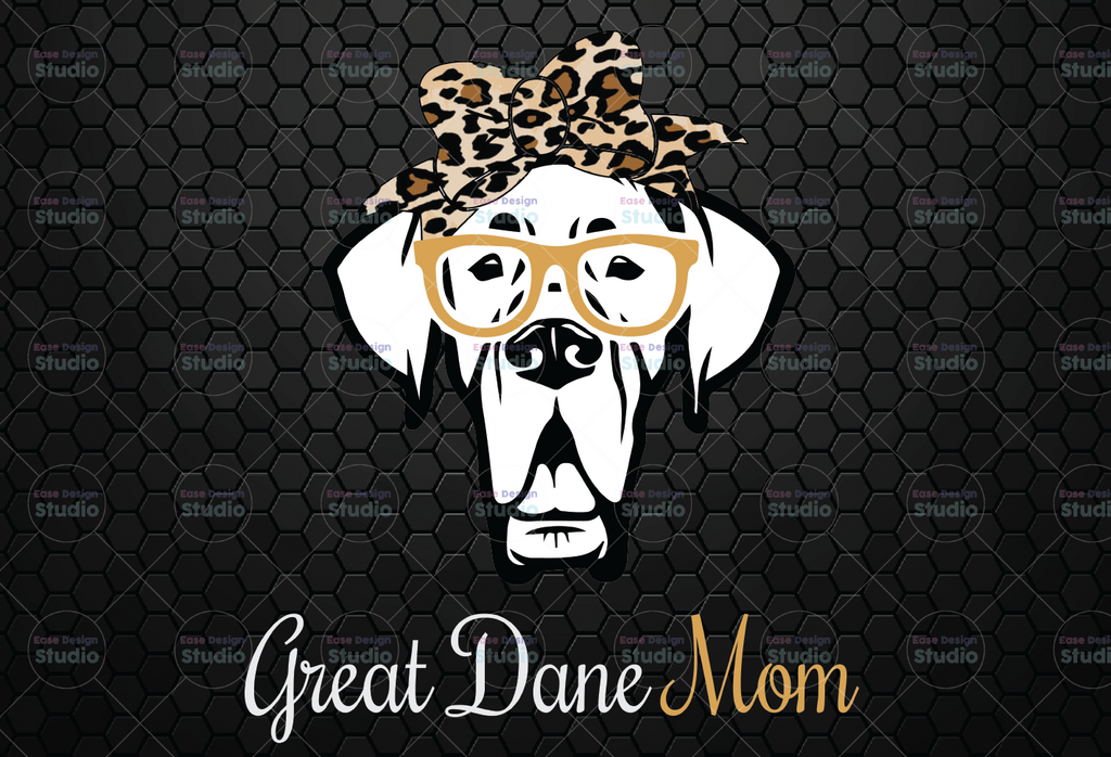 Great Dane Puppy With glasses, Leopard Bandana Png Sublimation digital file, Dog Lover png