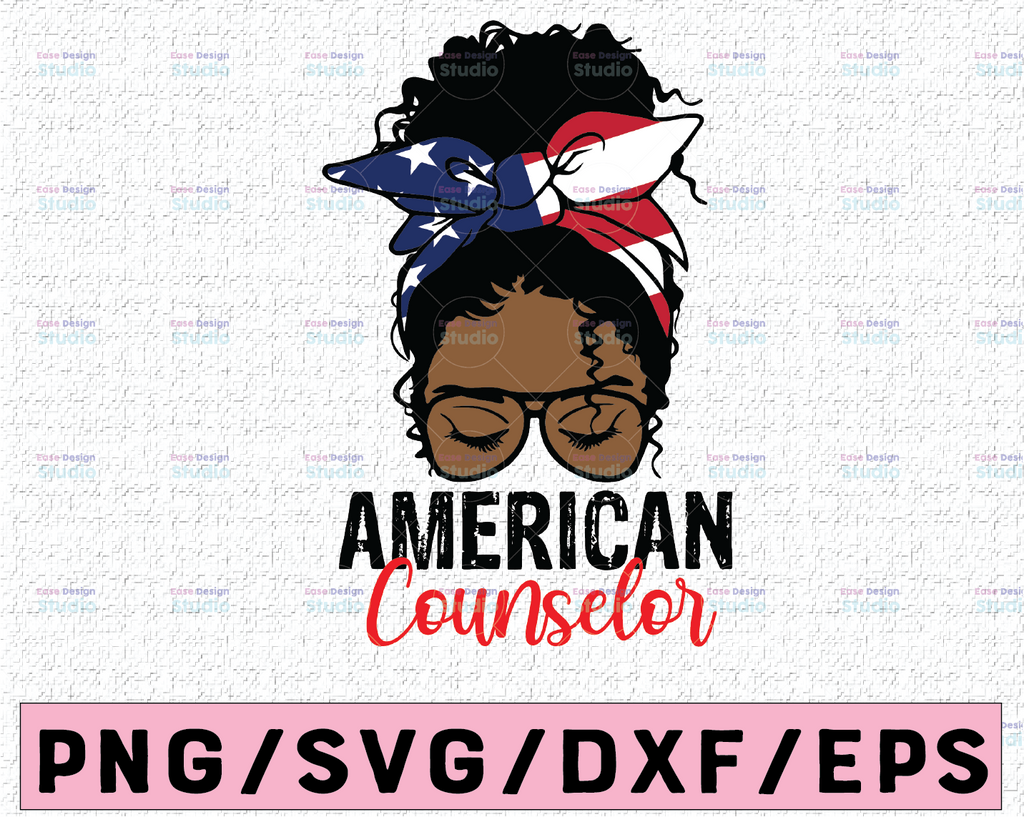 4th of July svg American Counselor Afro Black Girl Mom Bun Hair Sunglasses Headband Mom Life sublimation, Messy Bun Hair svg file for cricut