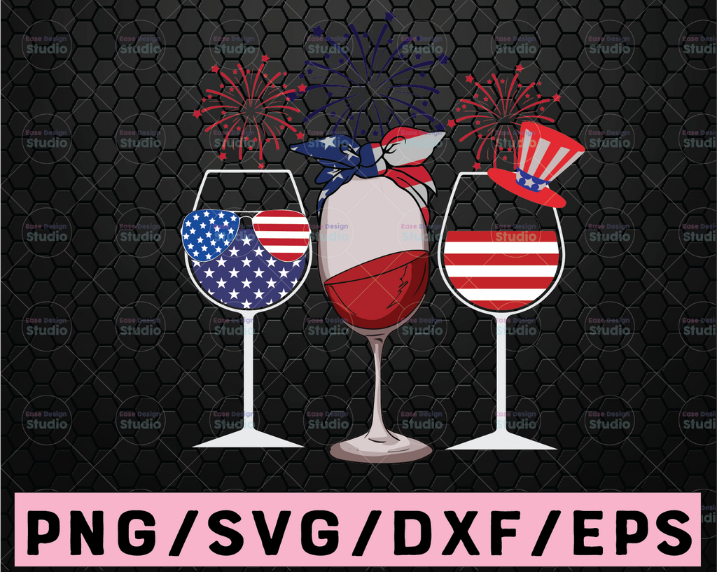 Red White Blue Wine Glasses Trio svg American Flag Happy 4th of July Independence Day American Flag, American Freedom Day SVG cricut Png