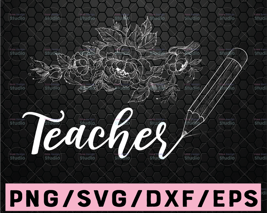 Teacher Flowers PNG Sublimation Design, Digital Download, Back To School, DTG Printing, Teacher png, Clipart, Digital Art Png