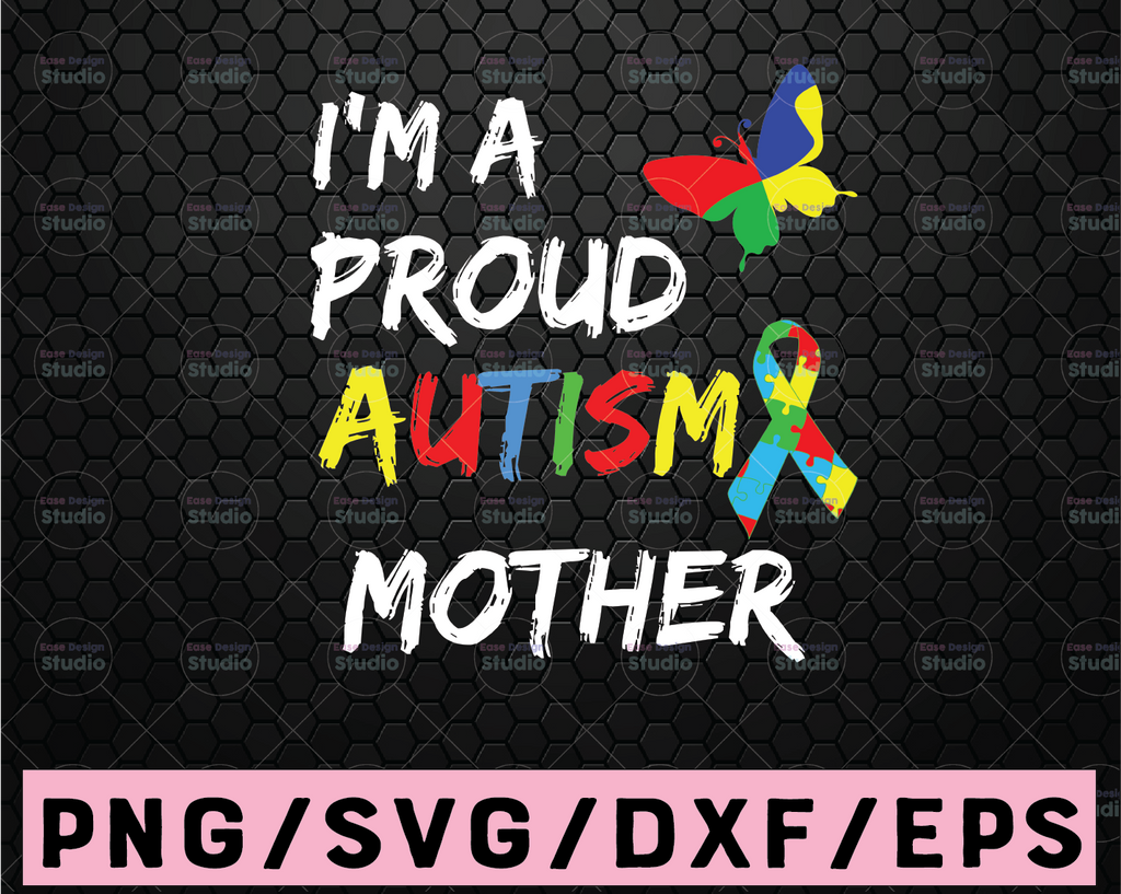 I'm a Proud Autism Mother Awareness Puzzle Ribbon, Svg Png Download,  cricut Png Printable, Digital Print Design, Instant Digital Download