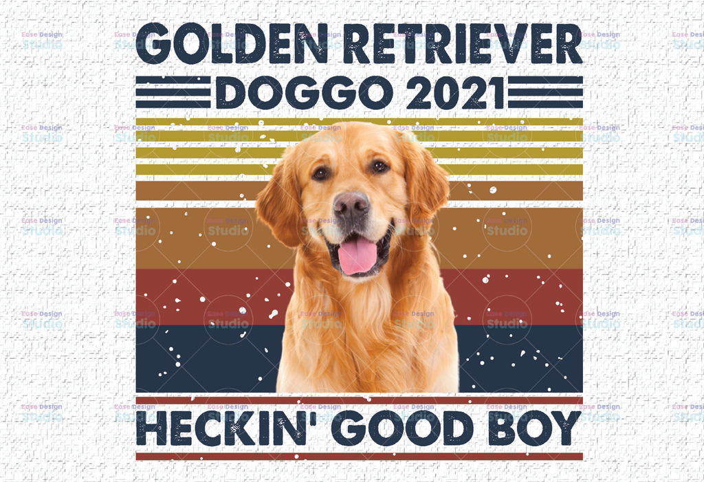 Golden Retriever Doggo 2021 Heckin Good Boy Vintage PNG, Golden Sublimation Png Digital Download, Golden Retriever Png, Golden Retriever