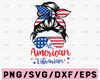 All American Librarian SVG Cut File for Cricut, Patriotic svg Messy Bun svg, Sunglasses American Flag 4th of July Shirt Design, Sublimation