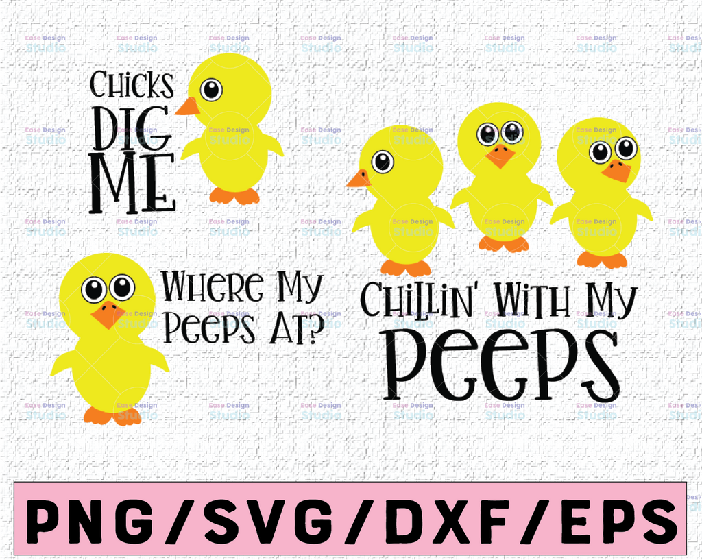 Easter Chick SVG Bundle Funny Kids Easter Signs, Easter Chicks Svg Files for Cricut, Png, Dxf