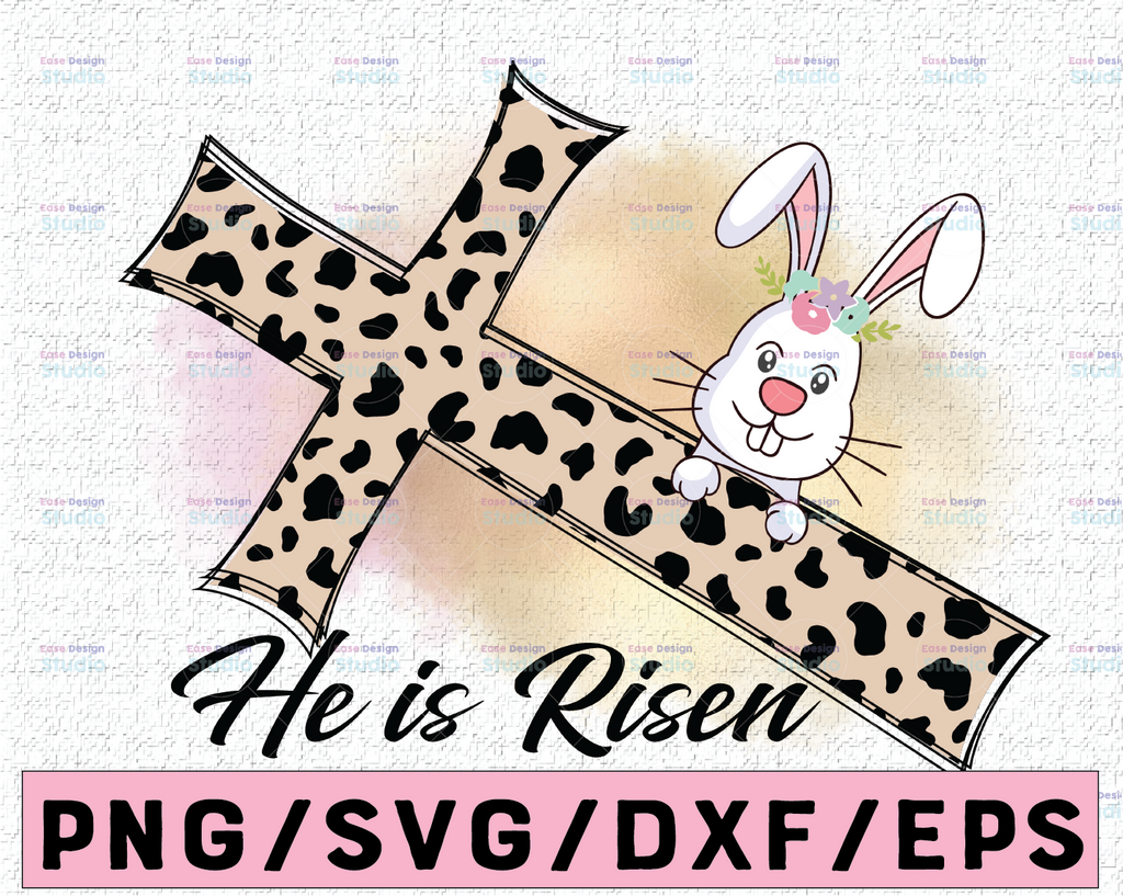 He is Risen Leopard Print Cross PNG, Easter Sublimation Designs Downloads, Instant Download Sublimation, Bunny Sublimation, Bunny Clipart