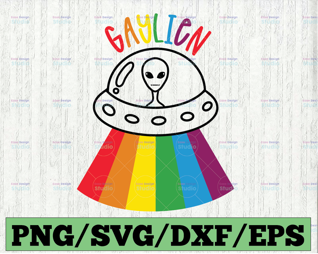 Gaylien SVG PNG, Gay Pride Flag Rainbow, LGBTQ, Gay & Lesbian Alien, Digital Sublimation Download and Cut Files for Cricut