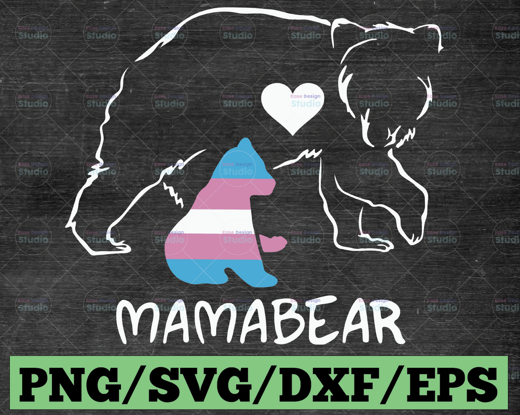 Mama Bear Trans - Layered cut file, svg, dxf, eps, png, jpg files included, Instant Digital Download, Equality, LGBT, Pride, Transgender