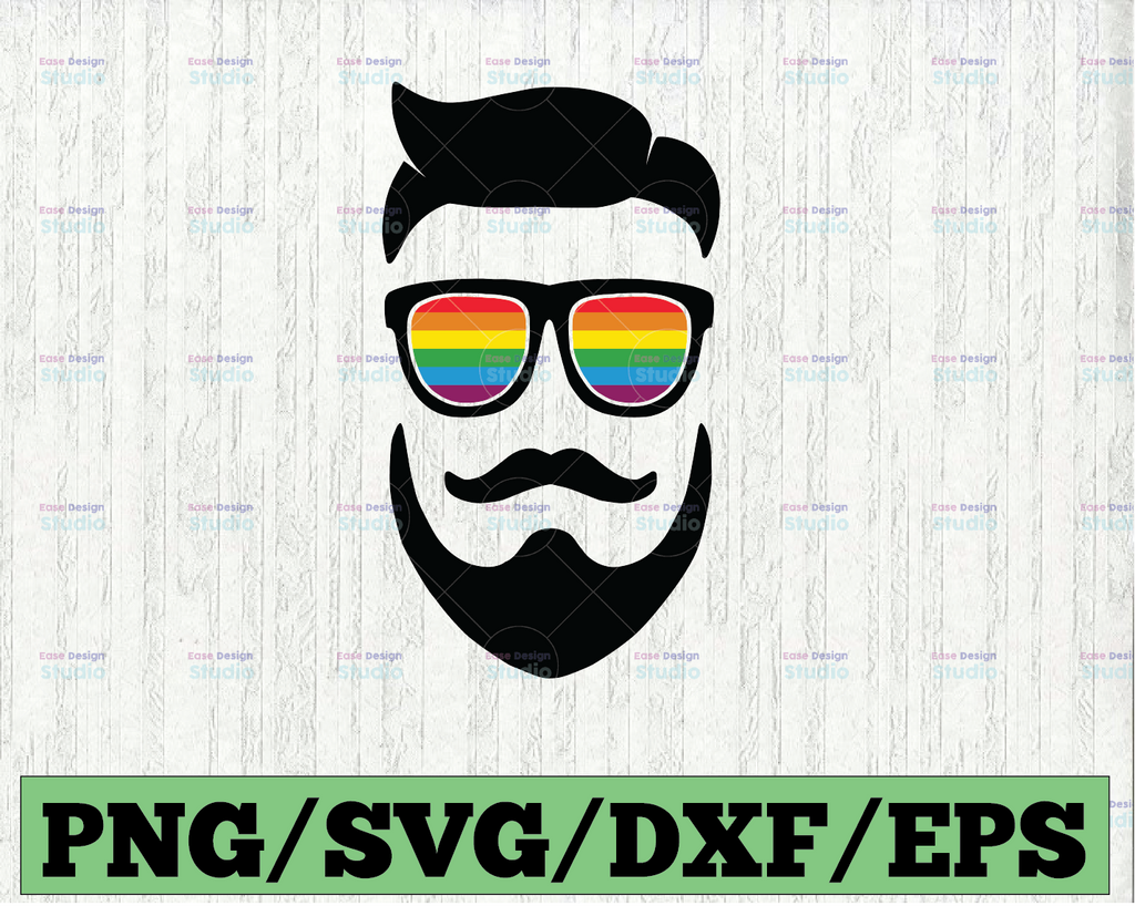 LGBT Man Sunglasses SVG, Gay man glasses svg, Clipart For Cricut, Guy Beard svg, Rainbow Sunglasses svg | Vector Cut File, Digital download